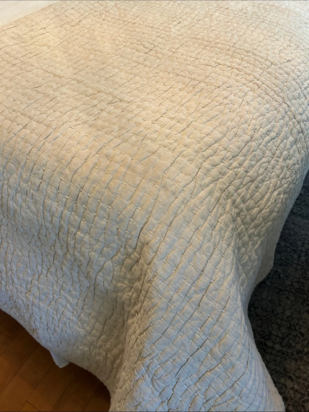 Quince Cotton Linen European Stitched Quilt/Blanket - King/Cal King - Natural